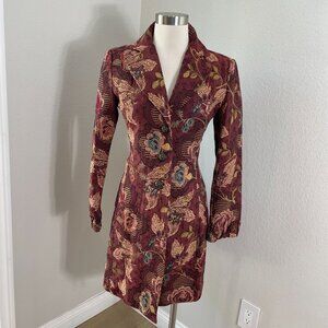 Cabi Womens 4 Brocade Jacobean Floral Tapestry Trench Jacket Coat Mid Length